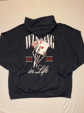 Poison Black Graphic Hoodie Sweater with Skeleton & Cards